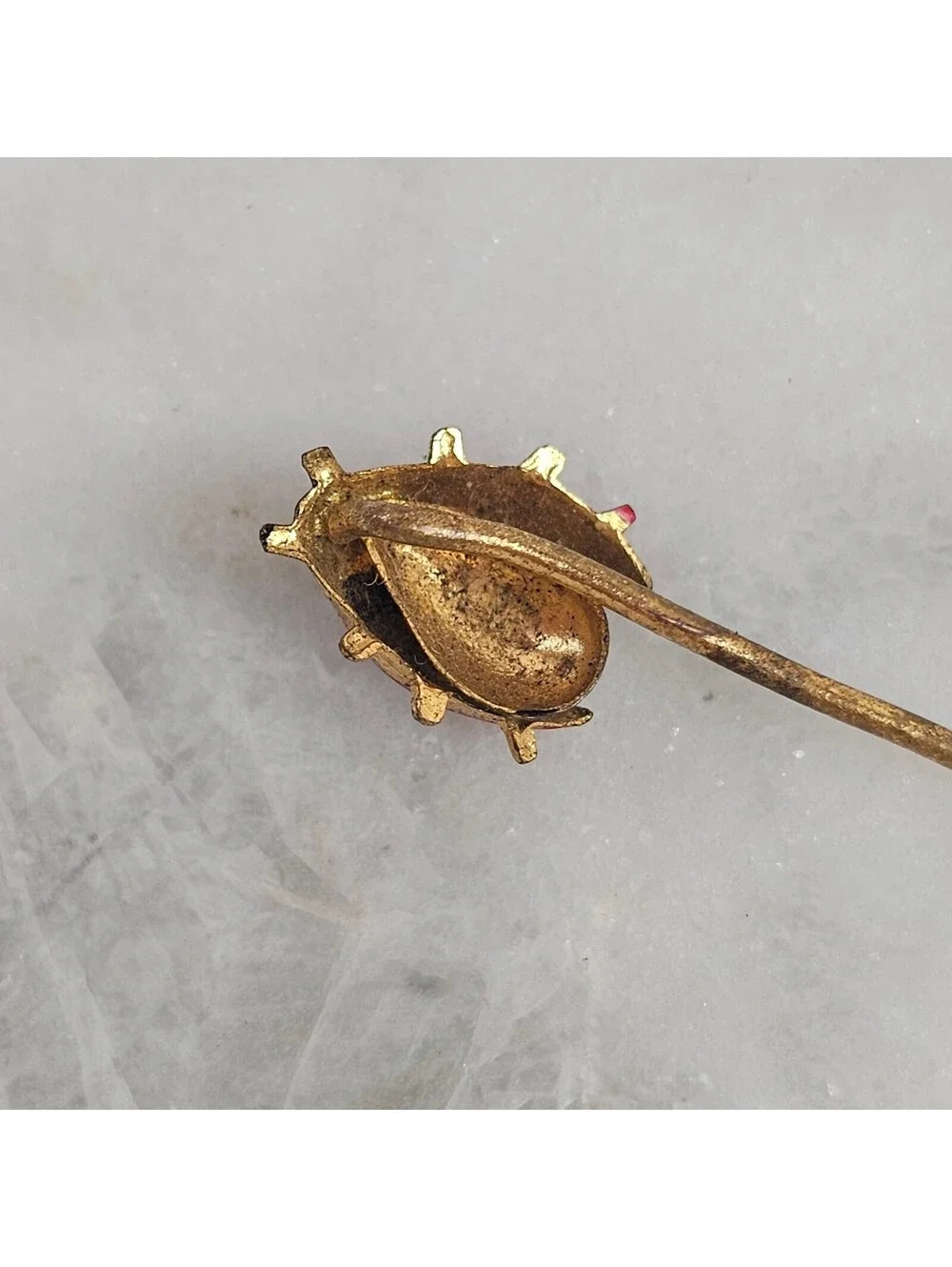 Vintage Ladybug Jewelry Set Brooch Stick Pin Post Earrings Red Enamel